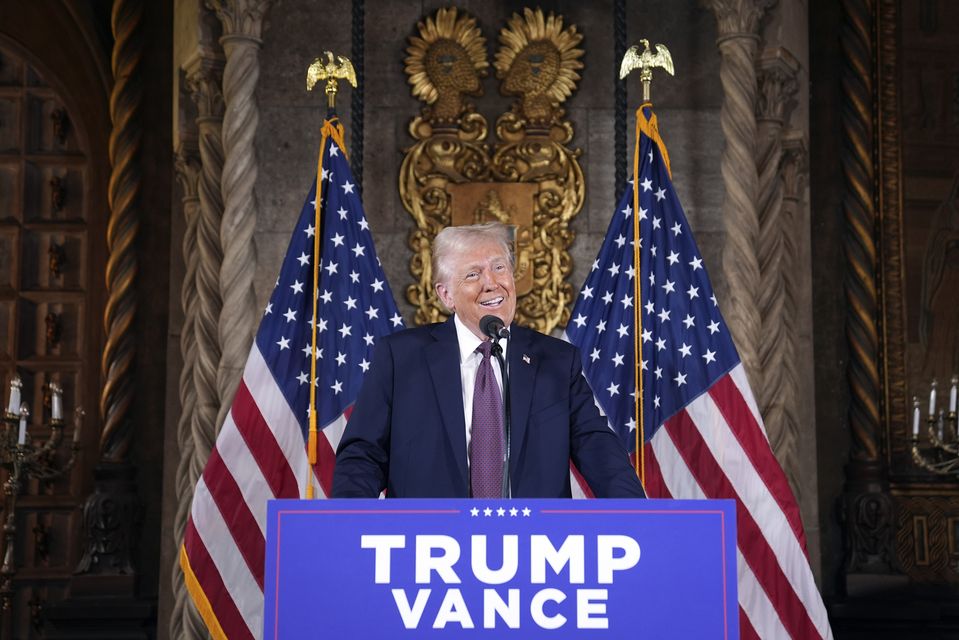 President-elect Donald Trump speaks during a news conference at Mar-a-Lago in Palm Beach, Florida (Evan Vucci/AP)