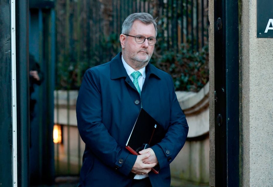 Jeffrey Donaldson leaving court last week. Pic: Liam McBurney/PA Wire