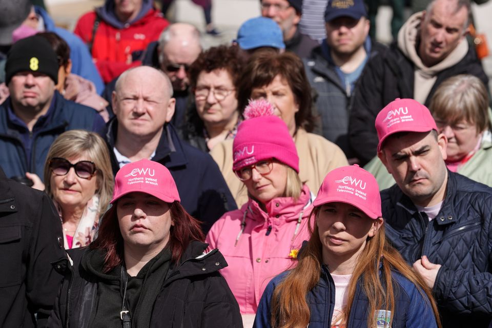 A rally yesterday opposing the closure of the Enniskillen EE/BT site