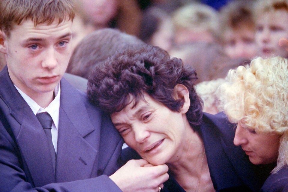 Gina Murray with son Gary, at the funeral of daughter Leanne