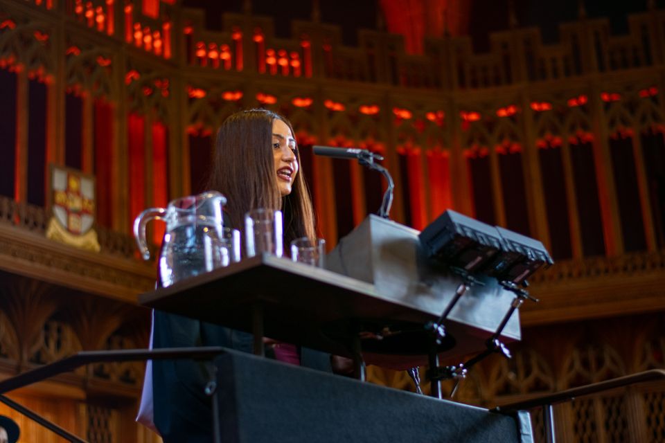 Gurvin Chopra addresses students at her graduation (University of Bristol/PA)