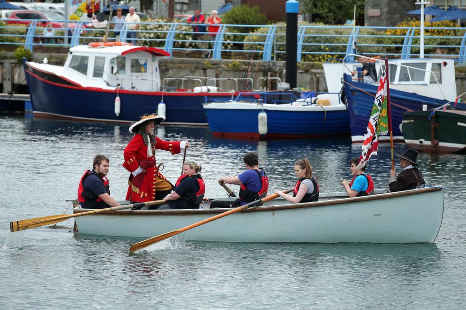 Brian Dawson dressed as King William takes part in the re-enactment yesterday of the landing of the Prince of Orange in Carrickfergus harbour in 1690