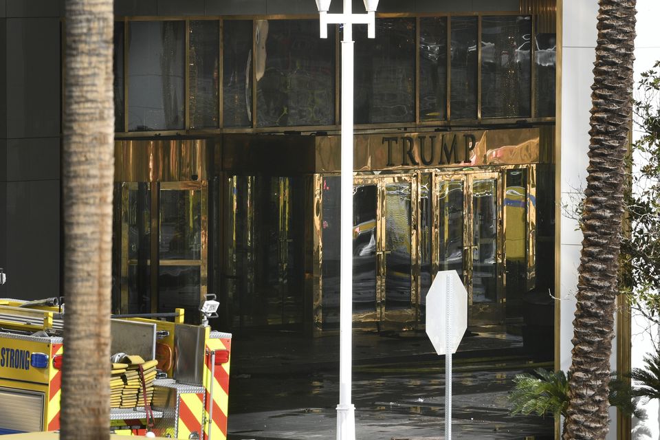 The valet area outside Trump International Hotel in Las Vegas is seen after the fire and explosion of a Tesla Cybertruck (Sam Morris/Las Vegas Review-Journal via AP)