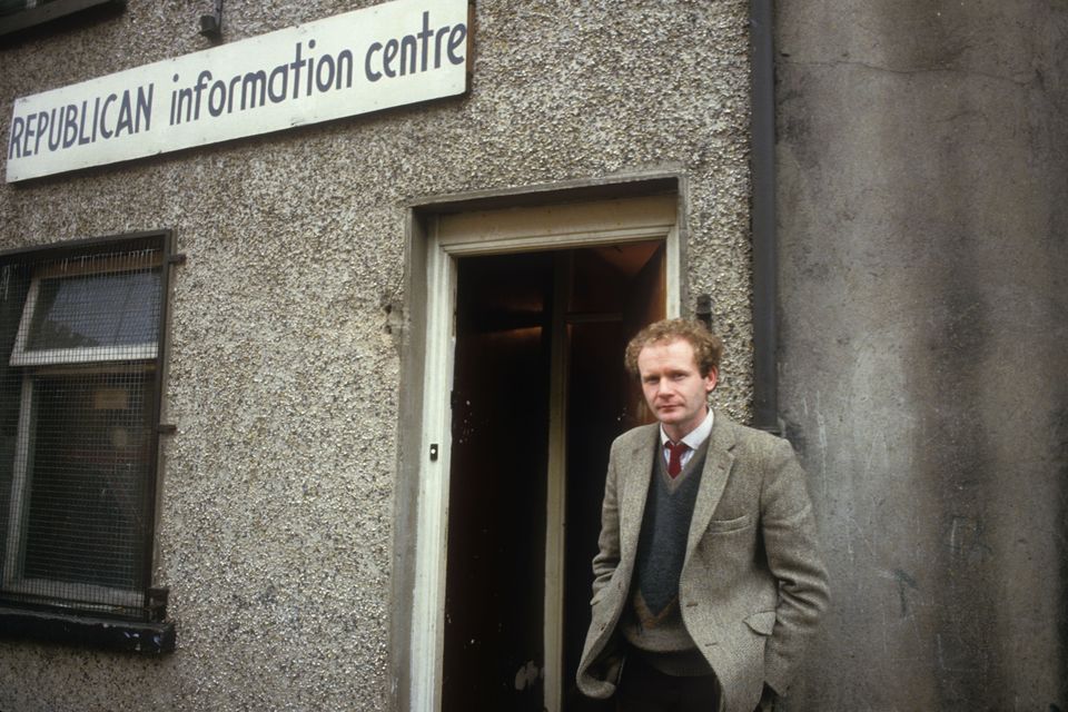 Martin McGuinness outside the republican information centre in Derry in 1985