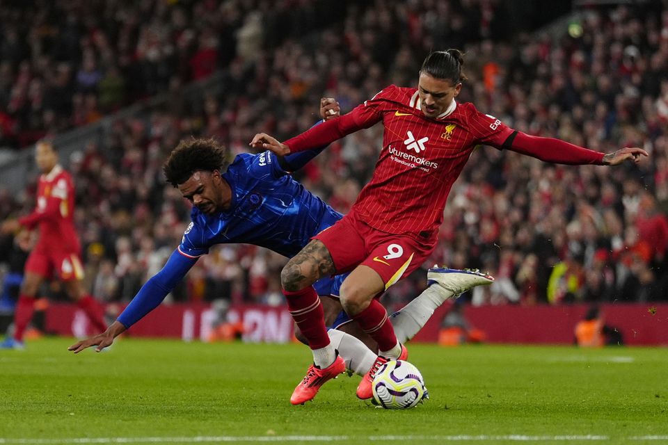 Renato Veiga came on as a substitute during Chelsea’s 2-1 defeat to Liverpool at Anfield (Peter Byrne/PA)