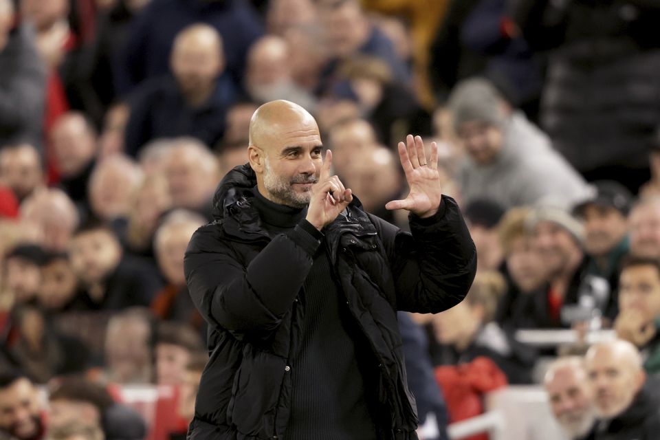 Pep Guardiola reminded the Liverpool fans how many Premier League titles he has won (Ian Hodgson/AP)