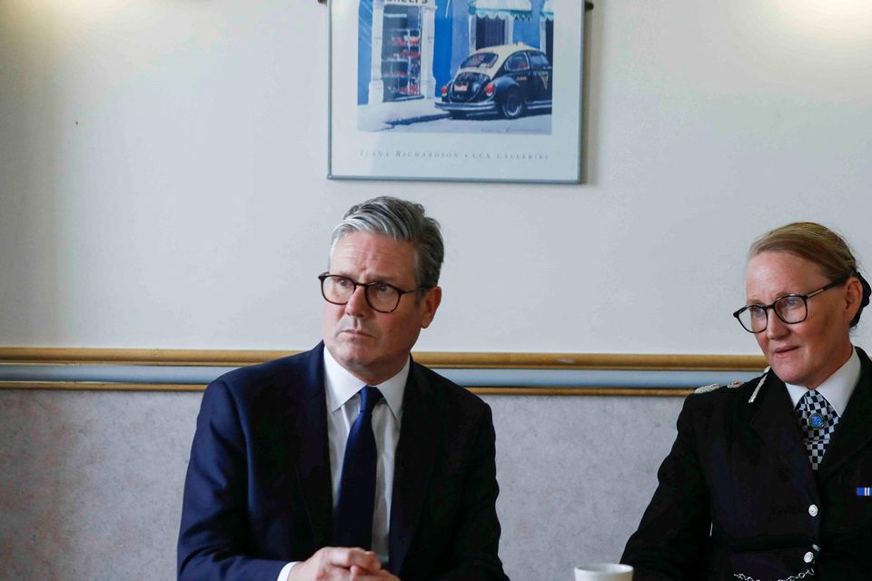 Prime Minister Sir Keir Starmer attends a briefing with Chief Constable Serena Kennedy at Southport Police Station (Temilade Adelaja/AP)