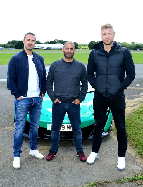 Presenters Paddy McGuinness, Chris Harris and Andrew ‘Freddie’ Flintoff at the Top Gear test track in Dunsfold Park in Surrey (Ian West/PA)