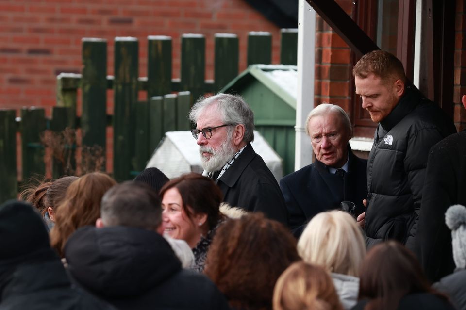 Former Sinn Fein president Gerry Adams leaving the home of Ted Howell (Liam McBurney/PA)