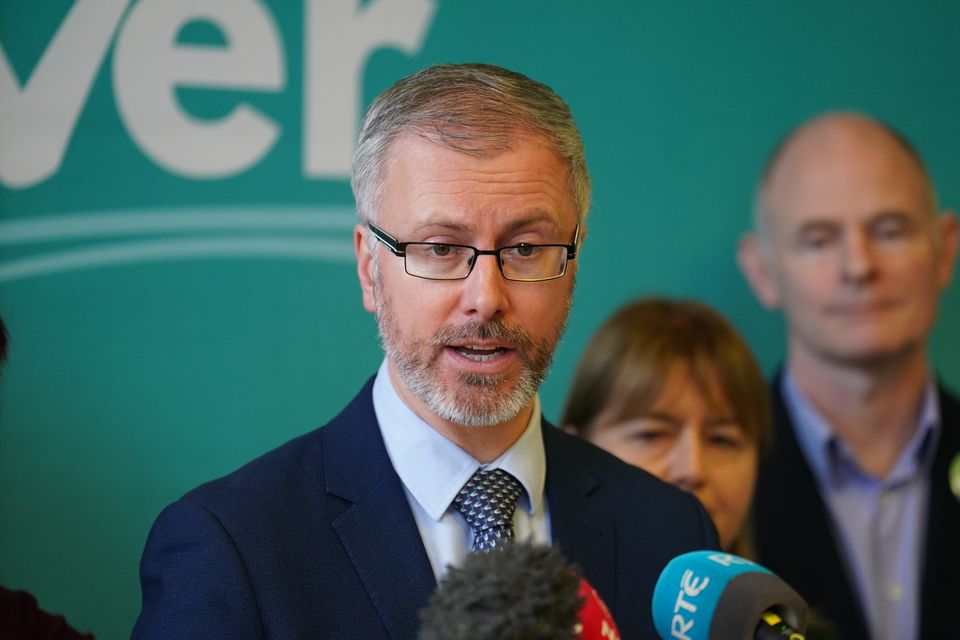 Green leader Roderic O’Gorman speaking during a press conference (Brian Lawless/PA)