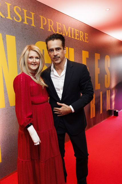 Colin Farrell and his friend Emma Fogarty at the Irish premiere of The Banshees of Inisherin (Mediaconsult/PA)