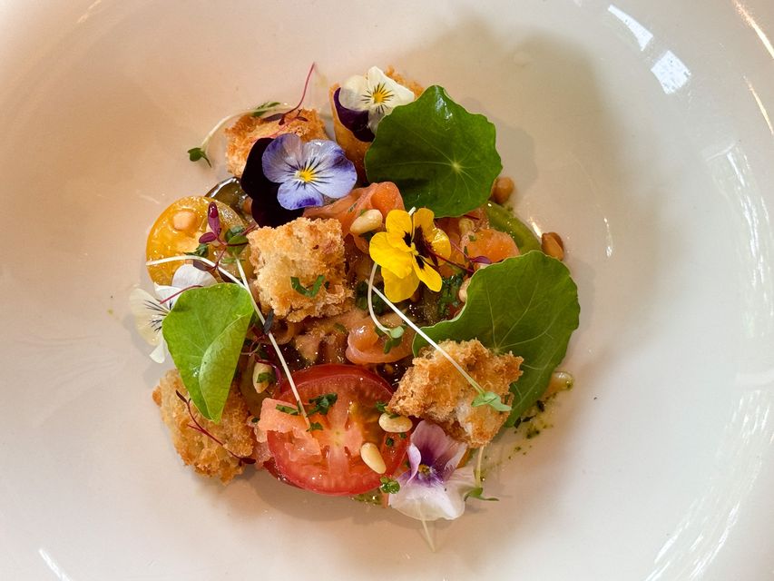 Marinated Heritage Tomato Salad, Ewings Smoked Salmon, Torn Sourdough, Fennel, Mint Pesto