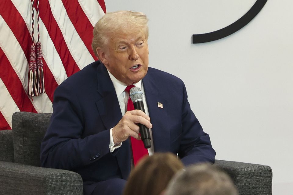 President Donald Trump speaks at the Business Roundtable quarterly meeting in Washington (Pool/AP)