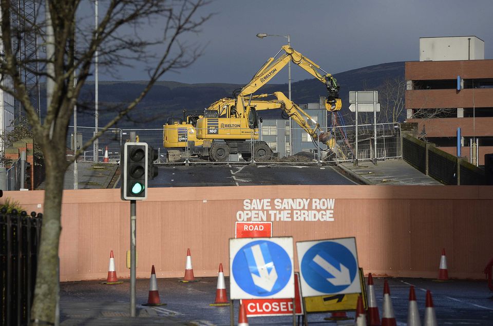 Pacemaker Press 02-12-2024: The Boyne Bridge near Sandy Row, is being dismantled as part of the redevelopment of the streets around the new Grand Central Station.
Picture By: Arthur Allison/Pacemaker Press