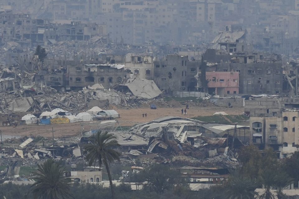 Buildings destroyed by Israeli bombardments inside the northern Gaza Strip as seen from southern Israel (Ohad Zwigenberg)