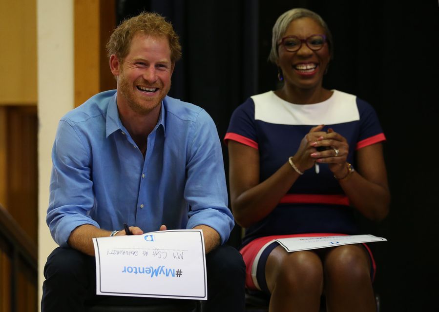 Harry alongside Tessy Ojo, chief executive of the Diana Awards, in 2016 (Andrew Milligan/PA)