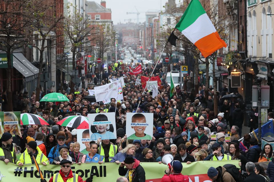 People taking part in the National housing demonstration in Dublin.