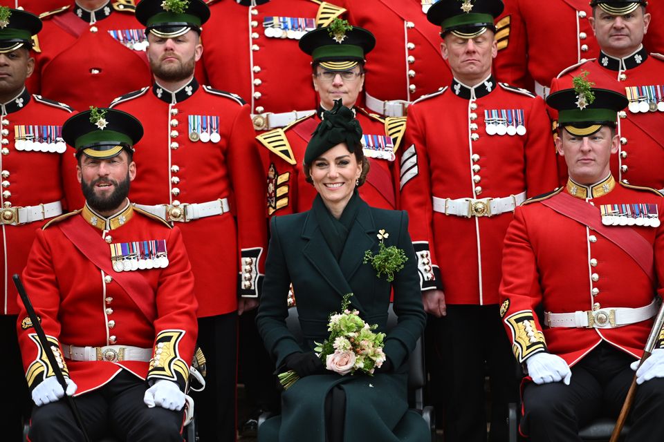 Kate posing for official photographs with the regiment (Eddie Mulholland/Daily Telegraph/PA)