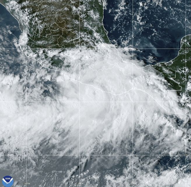 A National Oceanic and Atmospheric Administration satellite image shows Hurricane John near southern Mexico (NOAA/AP)