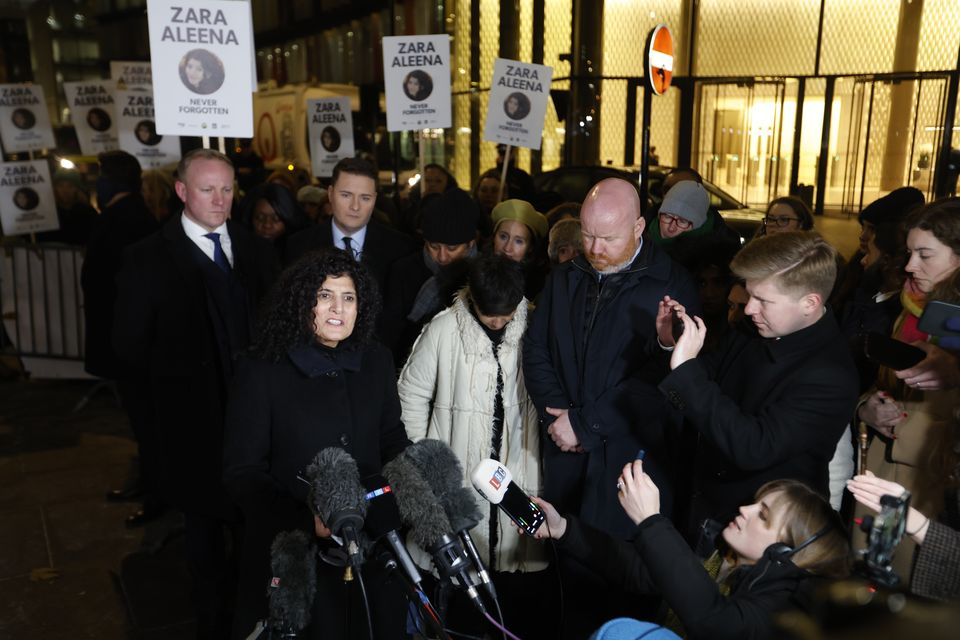 Zara Aleena’s aunt Farah Naz reading a statement outside the Old Bailey after Jordan McSweeney was sentenced to life for a minimum term of 38 years (David Parry/PA)