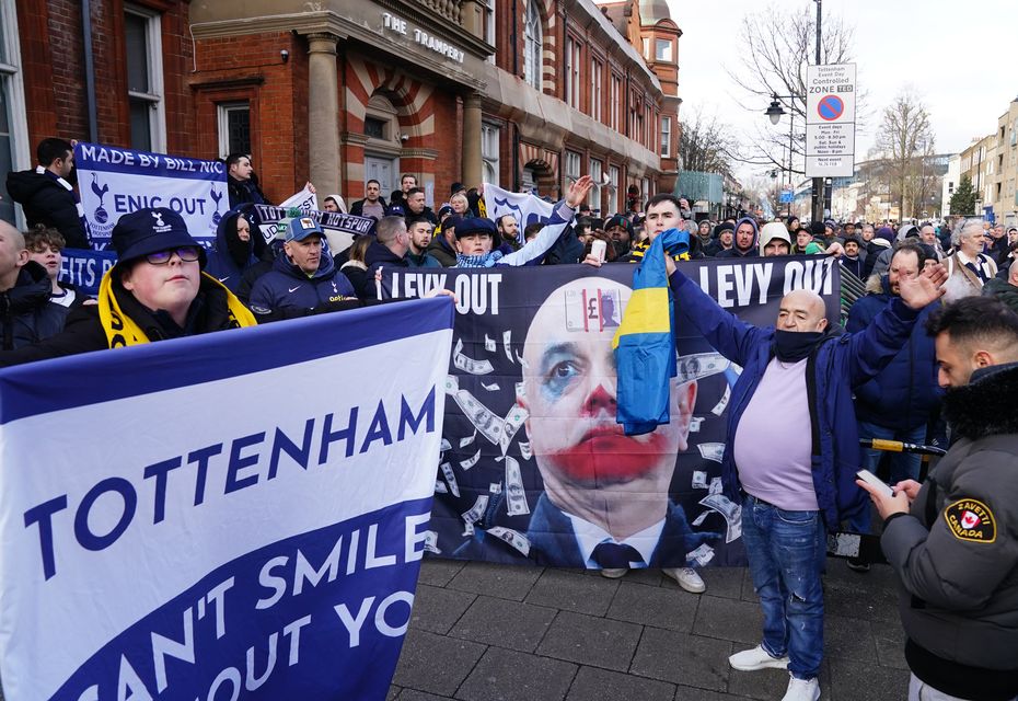 Tottenham fans protest ahead of the game against Manchester United (John Walton/PA)