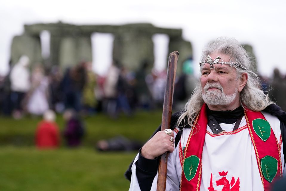 Arthur Pendragon takes part in the winter solstice celebrations (Andrew Matthews/PA)