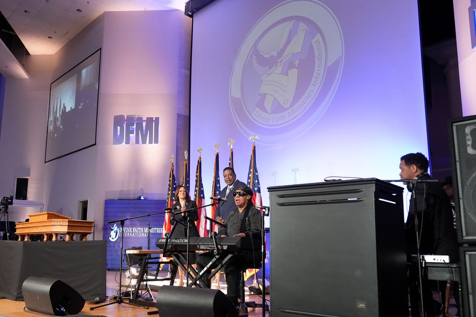 Stevie Wonder performed during a church service and early vote event (Jacquelyn Martin/AP)