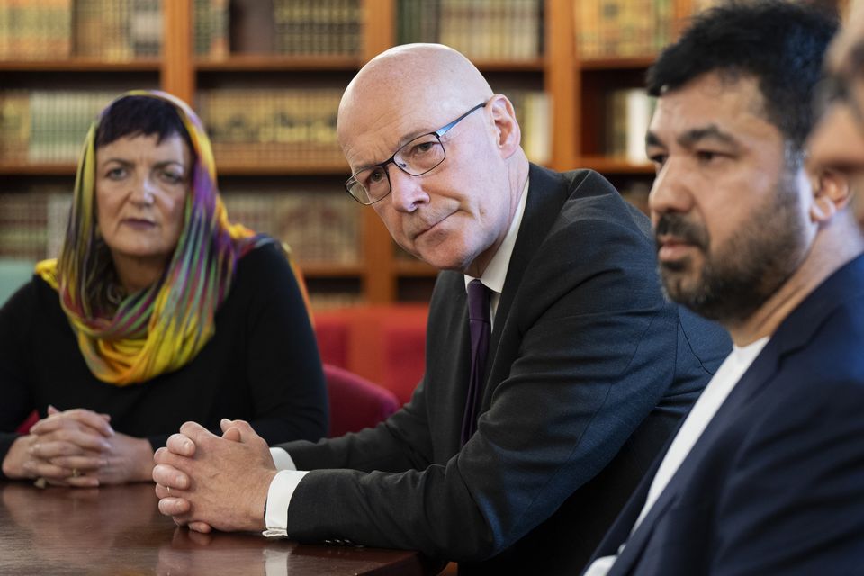 First Minister John Swinney with Imam Habib Rauf at Edinburgh Central Mosque (Jane Barlow/PA)