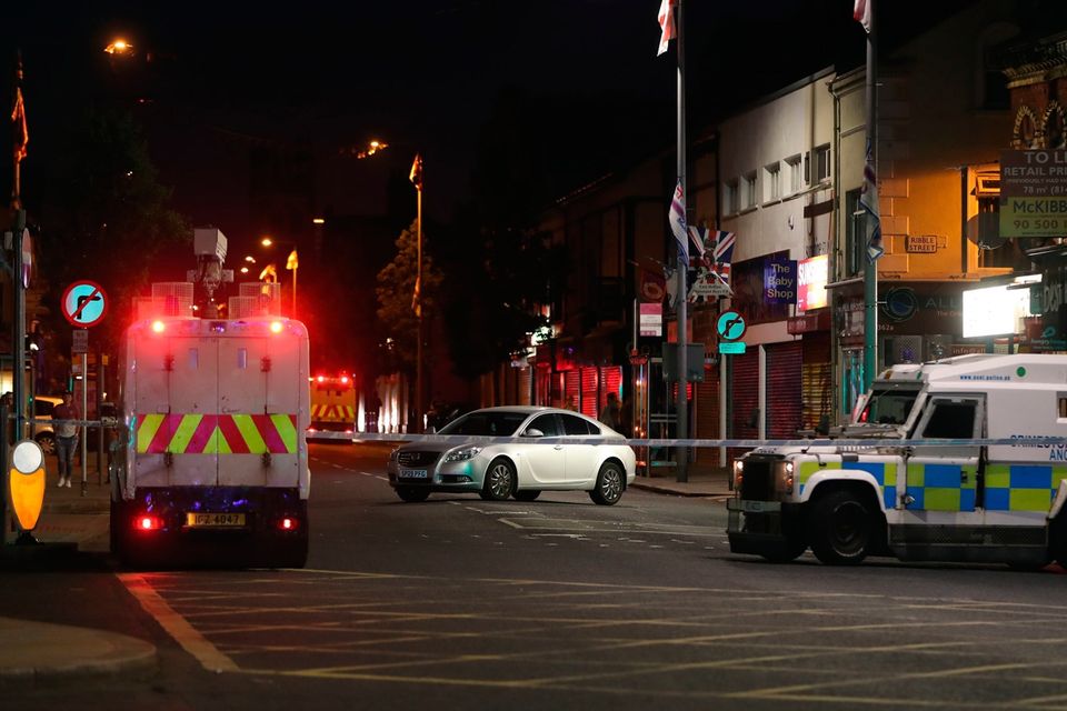 Police deal with a suspect car in the Newtownards road area in east Belfast. 
Niall Carson/PA Wire