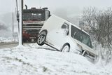 thumbnail: General view of a Transit van which skidded off the road on the Hannahstown hill. Mandatory Credit © Stephen Hamilton