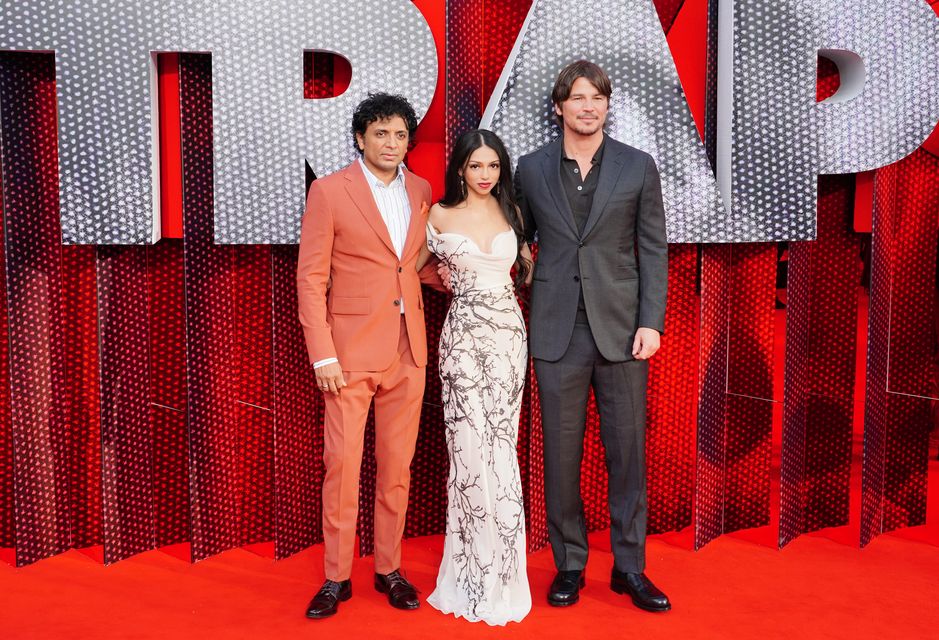 M Night Shyamalan, Saleka, and Josh Hartnett at the special screening of Trap in London (Ian West/PA)