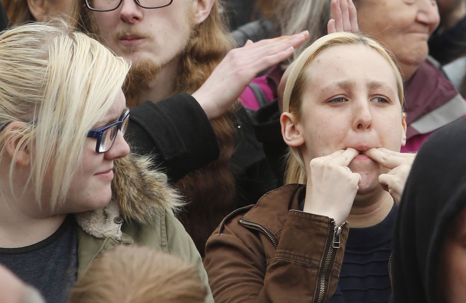 Ex-SNP MP Mhairi Black (right) at the Scotland United Against Austerity rally held in George Square, Glasgow in 2015 (Danny Lawson/PA)