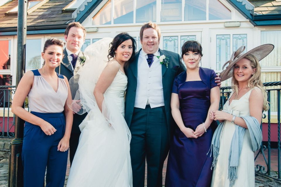 L-R Sarah Beggs usher, David Thomson best man, bride Gina and husband Neil , Ruth blacker bridesmaid, Jane Lamph usher.
<p><b>To send us your Wedding Pics <a  href="http://www.belfasttelegraph.co.uk/usersubmission/the-belfast-telegraph-wants-to-hear-from-you-13927437.html" title="Click here to send your pics to Belfast Telegraph">Click here</a> </a></p></b>