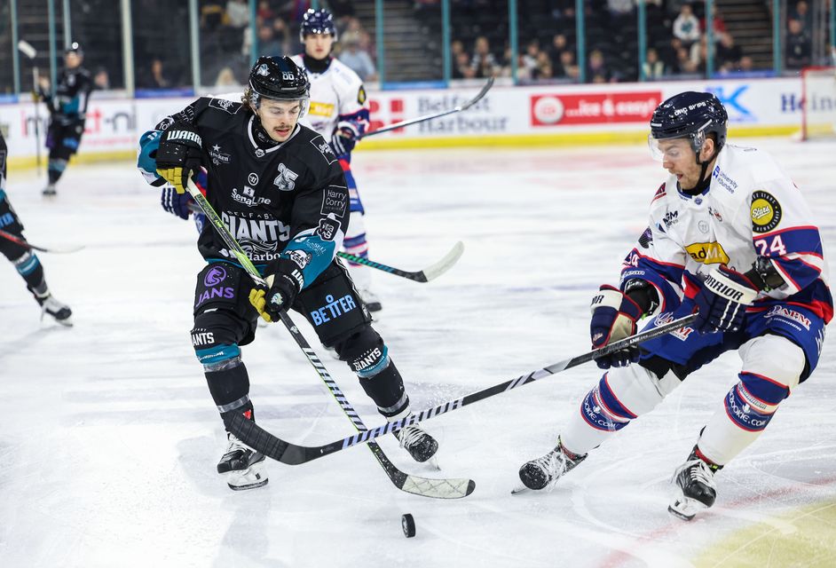 Mack Stewart in action for the Belfast Giants during their victory over the Dundee Stars