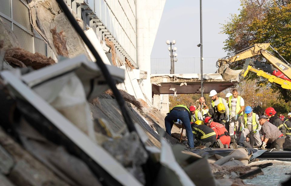 Rescue service staff work at the scene of the collapse (Interior Ministry of Serbia/HO/AP/PA)