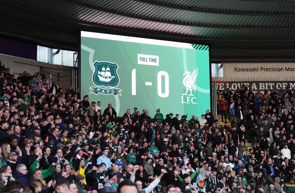 Plymouth go to Manchester City in the FA Cup on Saturday after their famous victory over Liverpool (Adam Davy/PA)