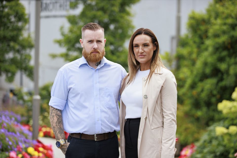 Claire Hayes, sister of Alan Radford killed in the Omagh bomb, with her husband Jonny Hayes, at the Strule Arts Centre last July (Liam McBurney/PA)