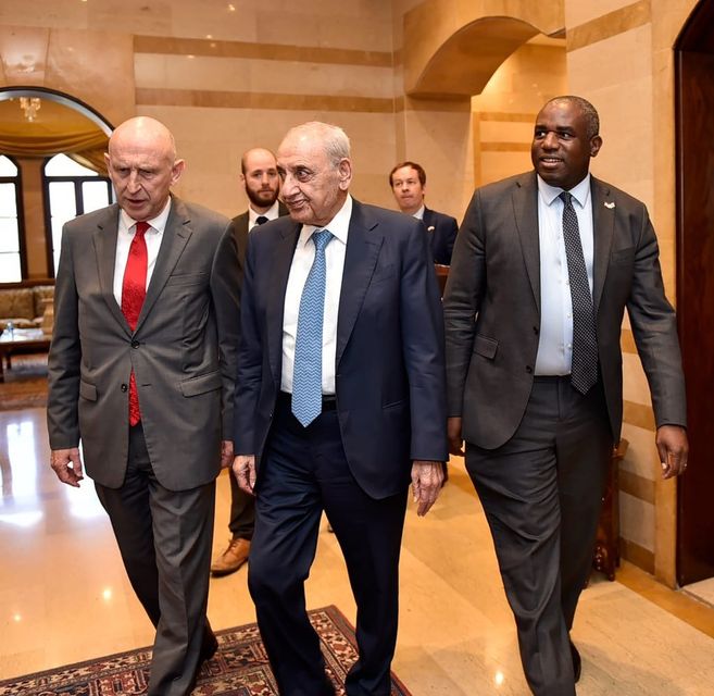 John Healey and David Lammy visited Lebanon on Thursday as escalating tensions threatened to drag the nation into the Israel-Hamas conflict (FCDO/PA)