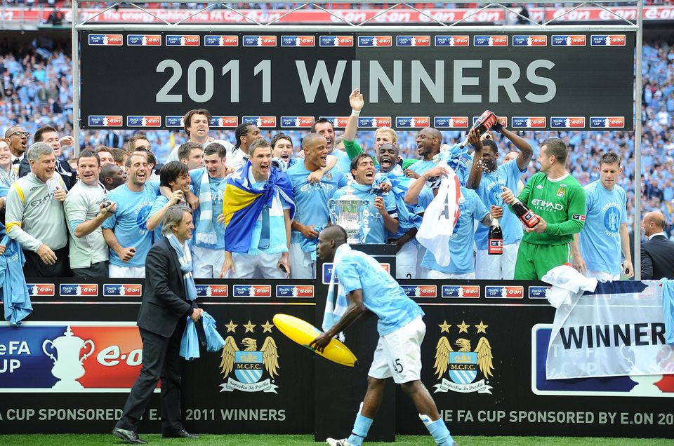 The trophies won by Manchester City and Manchester United since 2010-11