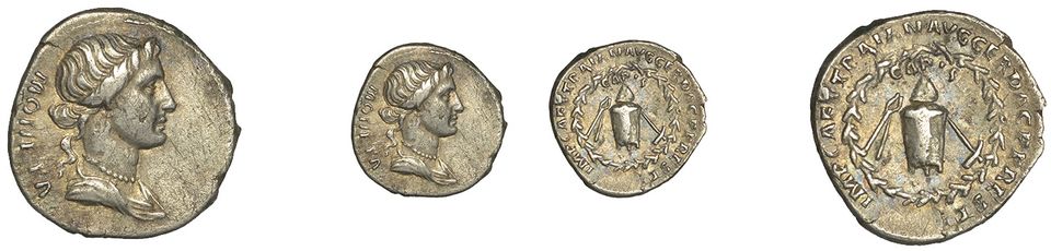 The coin to be sold at auction was issued by the Emperor Trajan in AD 107 after he had recalled all the worn Republican coins from circulation (Noonans/PA)