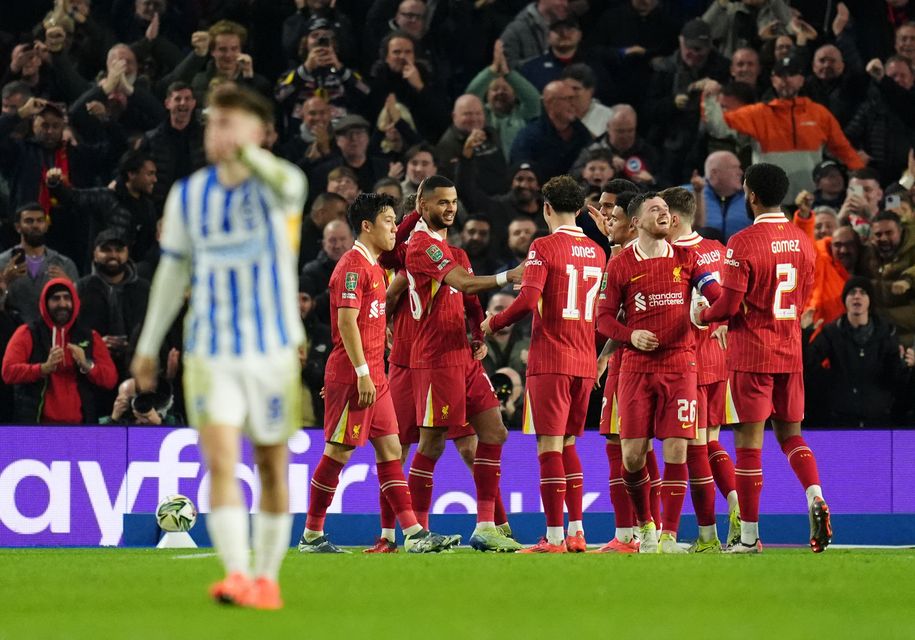 Liverpool progressed to the Carabao Cup quarter-finals by beating Brighton 3-2 (Adam Davy/PA)