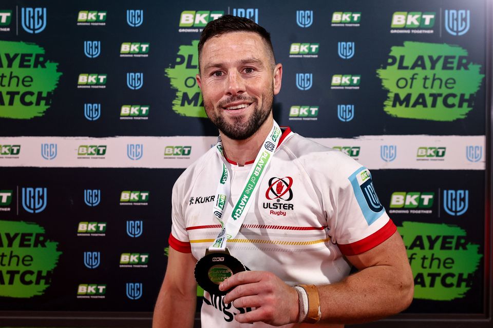 John Cooney holds his Man of the Match medal following Ulster's victory over Benetton