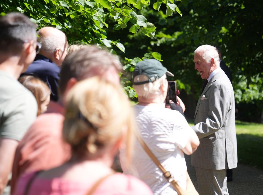 King Charles III speaks with well wishers after attending a Sunday church service at St Mary Magdalene Church in Sandringham, Norfolk (Joe Giddens/PA)