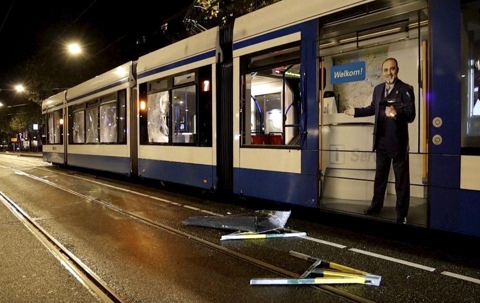 A damaged tram in Amsterdam (AP)