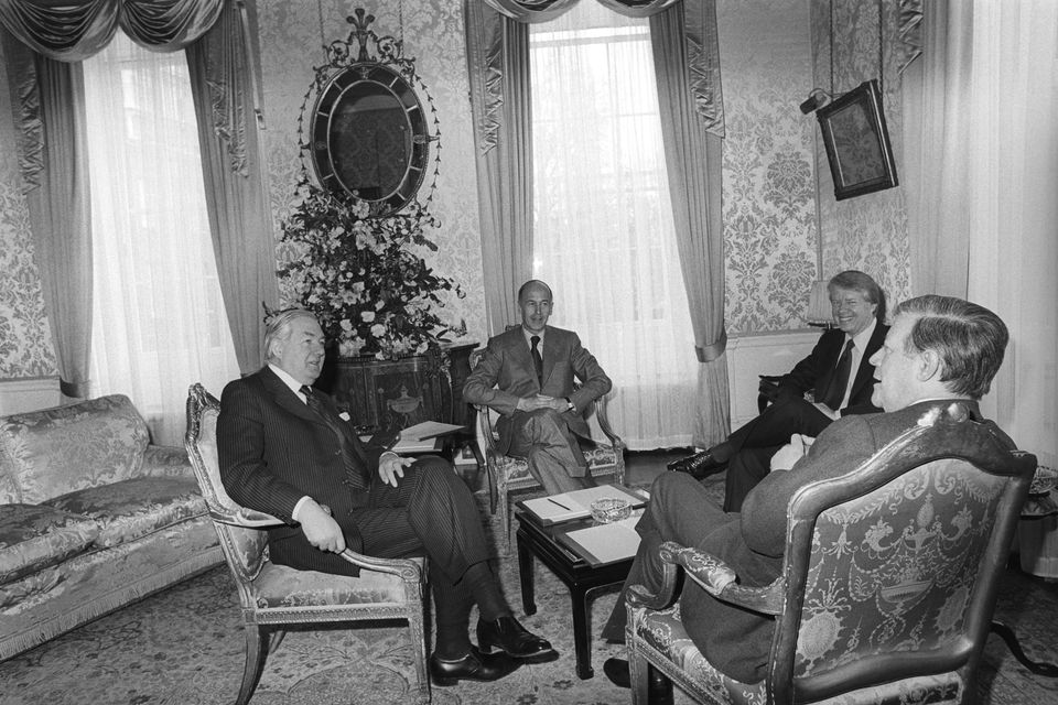 After the Summit of Seven, the four-nation meeting at No 10 Downing Street – British PM James Callaghan, French president Giscard d-Estaing, US President Jimmy Carter and West German Chancellor Helmut Schmidt (Archive/PA)