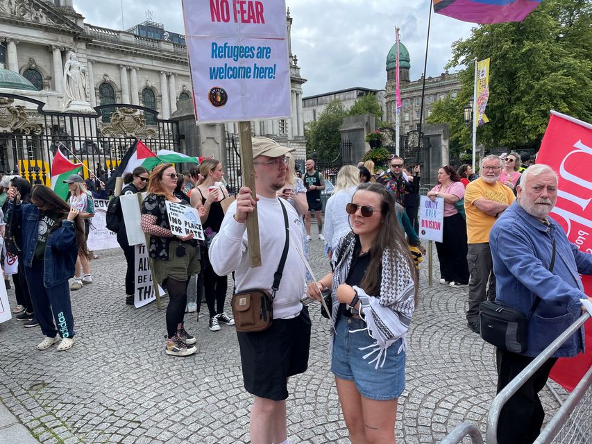 An anti-racism rally at Belfast City Hall (Jonathan McCambridge/PA)