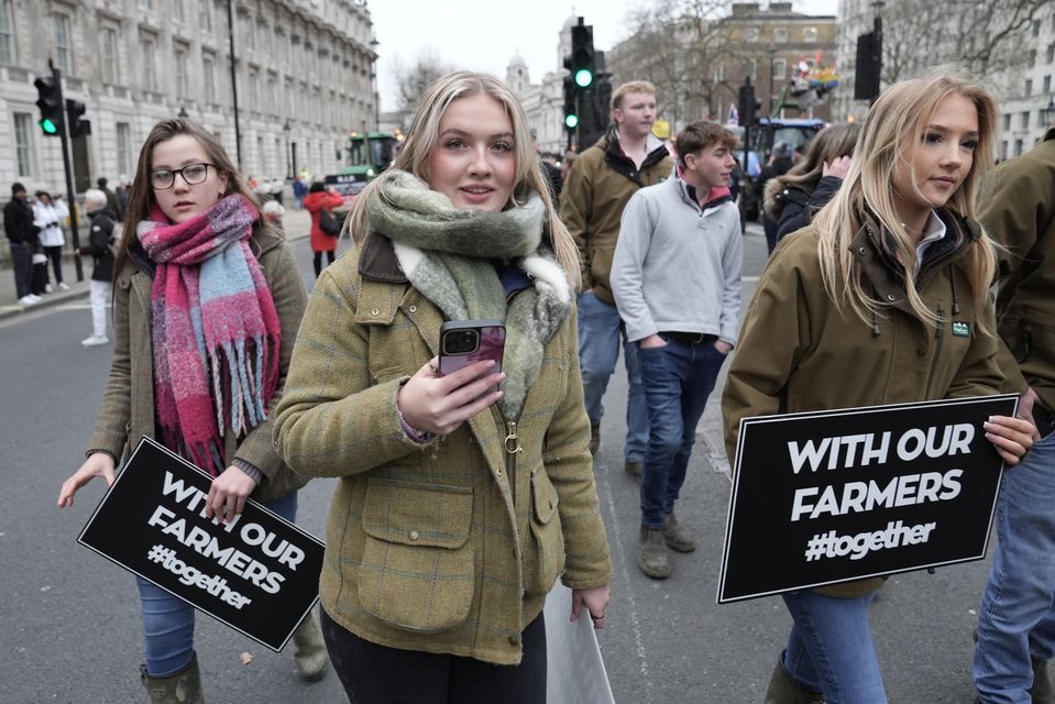 Young farmers on Whitehall during a protest over the changes to inheritance tax rules in the Budget (Stefan Rousseau/PA)