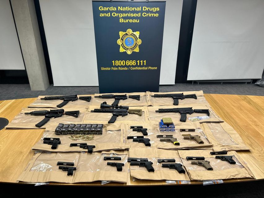 Six AR-15 assault rifles and 12 semi-automatic 9mm handguns were seized