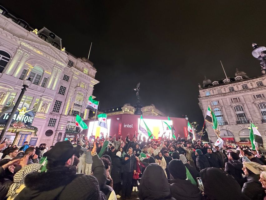 Hundreds of Syrians gathered in London on Sunday (Zouhir Al-Shimale/PA)