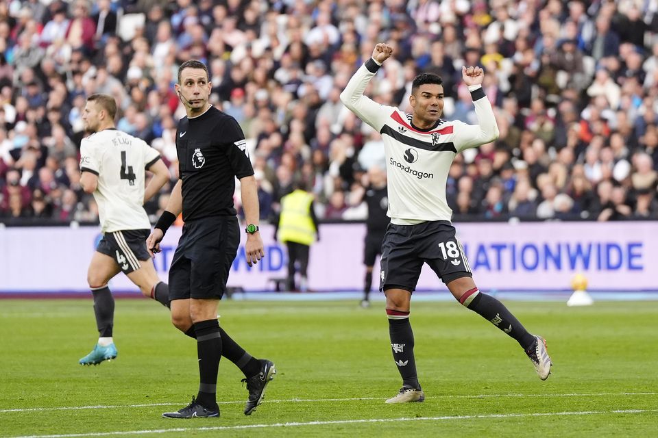 Manchester United’s Casemiro thought he had salvaged a point (Nick Potts/PA)